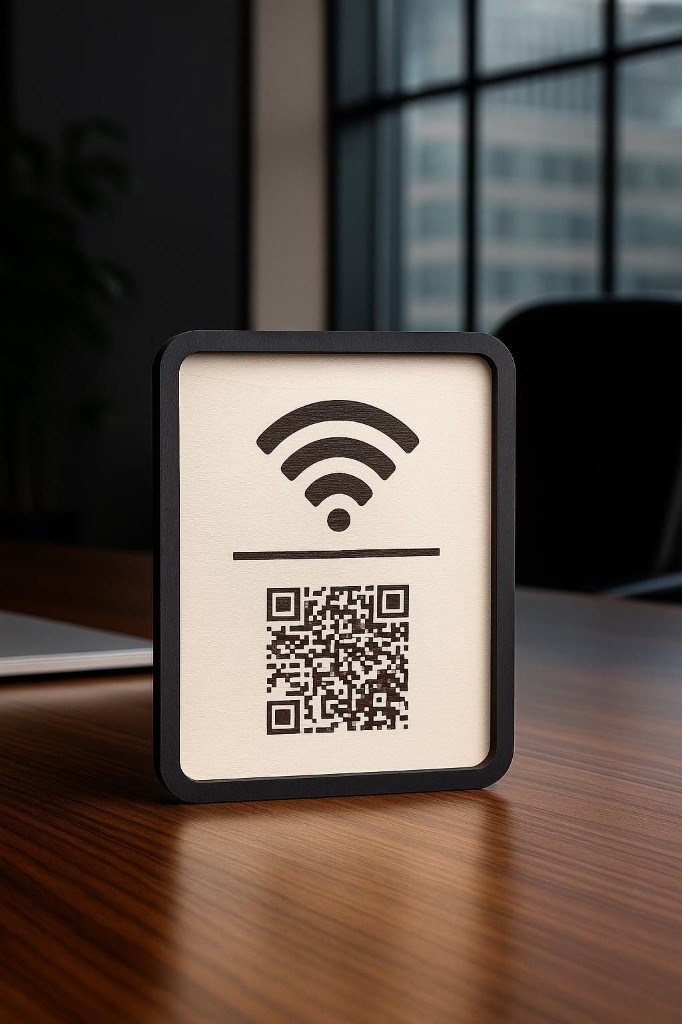 לוחית WiFi פרימיום על שולחן בעסק